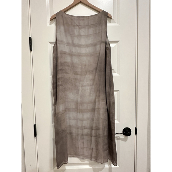 EILEEN FISHER 100% Silk Boat Neck Shift Dress Large Oxidized Cobblestone Taupe - Picture 2 of 8